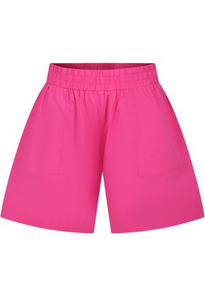 Shorts in cotone rosa con vita elastica, due tasche frontali e un fit rilassato. Tessuto liscio, lunghezza fino a metà coscia, colore uniforme.