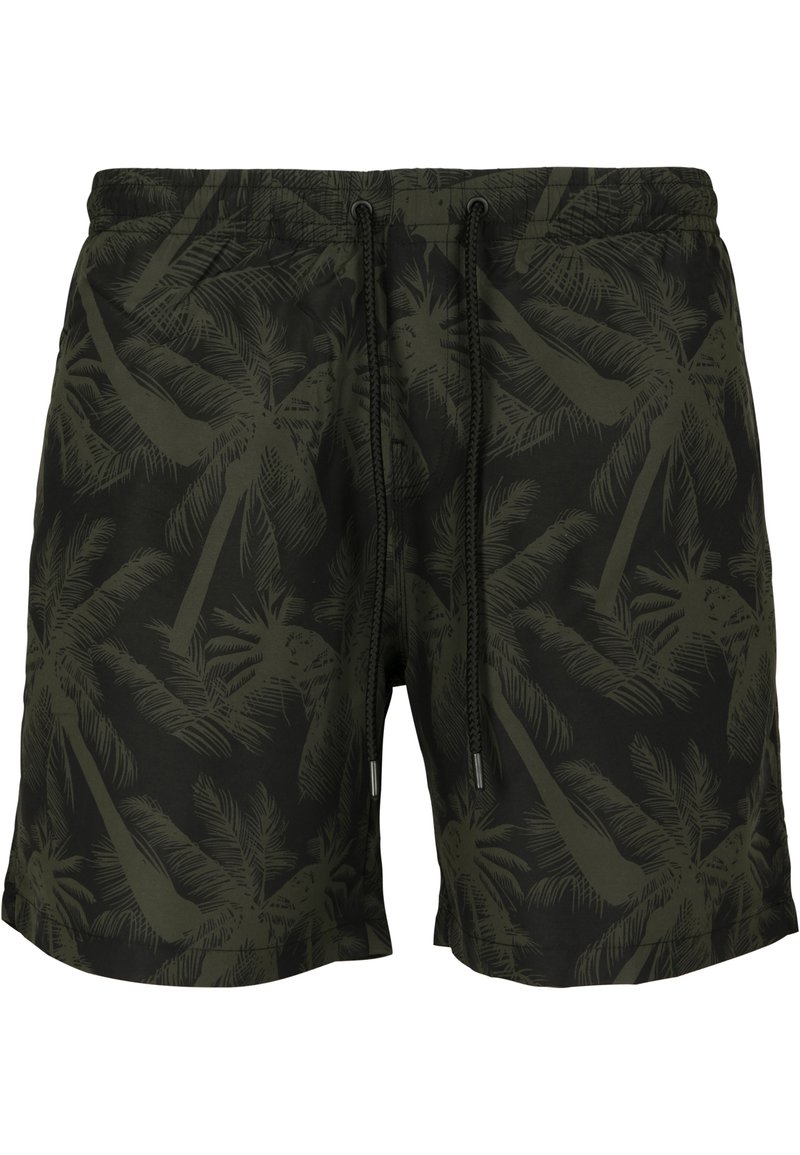 Short De Plage Pour Homme - Feuilles Tropicales Dorées Et Noires