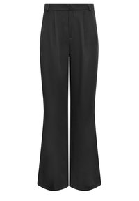 Zwarte wijde pantalons gemaakt van een soepel stof, met voorplooien, een ritsluiting en twee zijzakken. Tailored design voor een gestructureerde pasvorm.