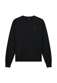 Zwarte sweatshirt van een katoenmix, met een ronde hals, lange mouwen, geribbelde manchetten en een subtiel geperst logo op de borst.