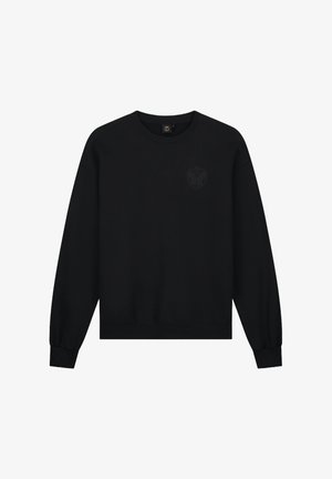 Zwarte sweatshirt van een katoenmix, met een ronde hals, lange mouwen, geribbelde manchetten en een subtiel geperst logo op de borst.