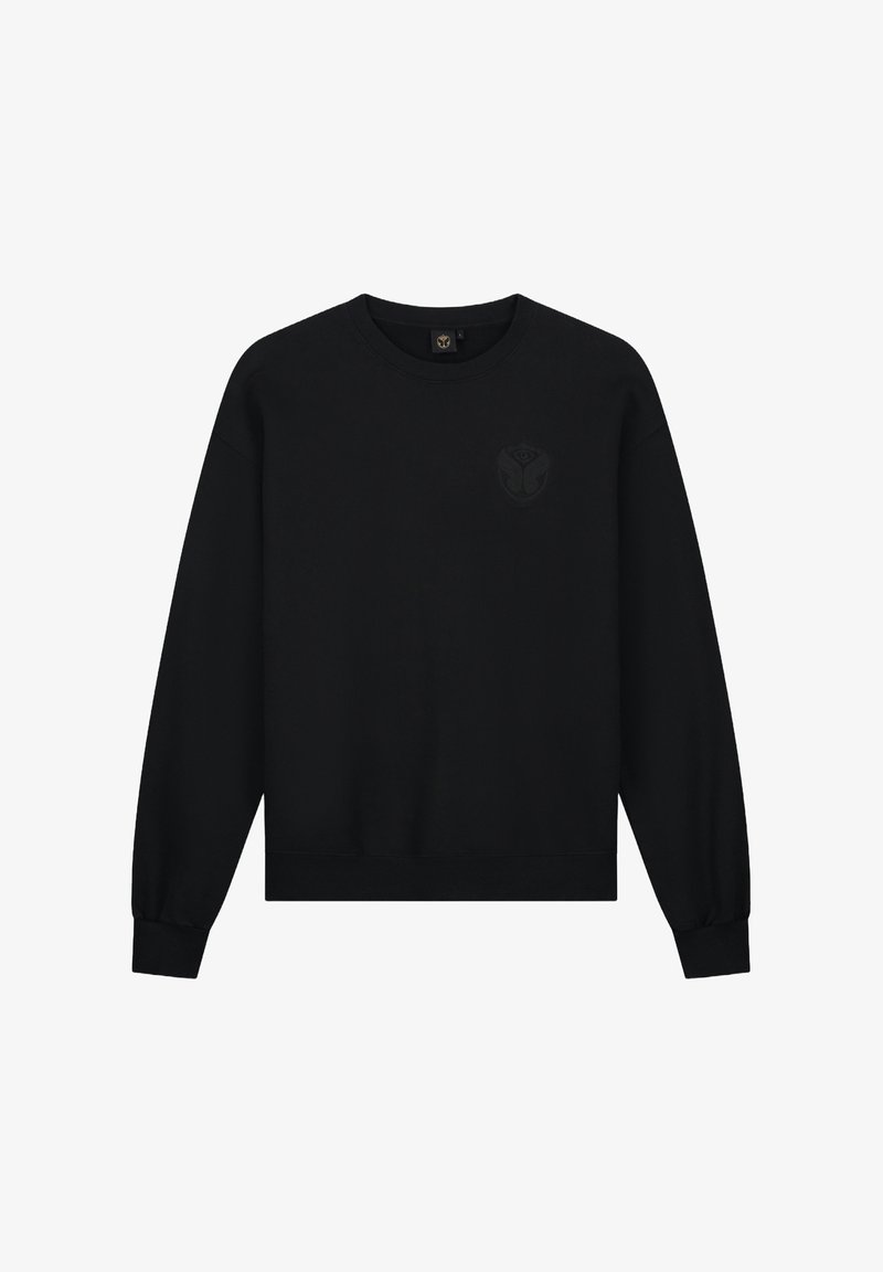 Zwarte sweatshirt van een katoenmix, met een ronde hals, lange mouwen, geribbelde manchetten en een subtiel geperst logo op de borst.