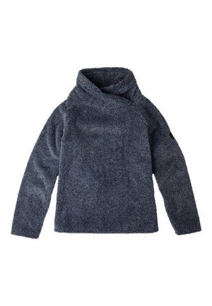 Mørkegrå, langærmet, blød pullover med bred, foldet krave og afslappet pasform.