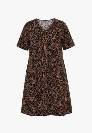Ulla Popken, ALLOVER PRINT SHORT SLEEVE POCKET DRESS - Jerseykleid - cognac brown