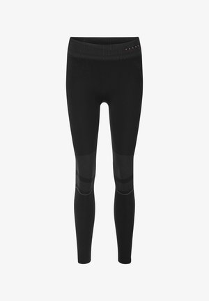Czarne legginsy z ribbowanym pasem, z kontrastującymi teksturowanymi panelami i gładkim materiałem na całej powierzchni. Zaprojektowane z myślą o komforcie i elastyczności.