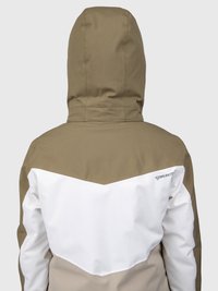 Beige és fehér kapucnis dzseki, hátul chevron mintázattal és kis "Brunotti" logóval a jobb felső oldalon.