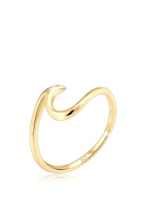 Gold-plated ring featuring a fluid, wave-like design with a polished finish. Marked with "925" indicating sterling silver base.