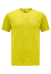 T-shirt giallo a maniche corte realizzato in tessuto morbido con collo rotondo. Presenta un piccolo logo bianco sulla parte sinistra del petto.