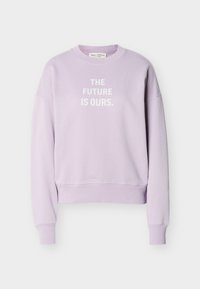 Μωβ φούτερ με μακριά μανίκια και λευκό κείμενο στο κέντρο μπροστά που γράφει "ΤΟ ΜΕΛΛΟΝ ΕΙΝΑΙ ΔΙΚΟ ΜΑΣ."