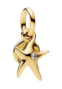 Goldener Seestern-Anhänger mit einem einzelnen runden, klaren Edelstein, glänzender Oberfläche und einer glatten, dreidimensionalen Form.