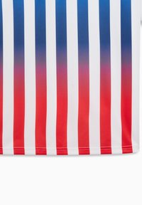 Κάθετες μπλε και κόκκινες ρίγες σε λευκό ύφασμα, με τα χρώματα να μεταβάλλοντ αι ομαλά από μπλε στην κορυφή σε κόκκινο στο κάτω μέρος.