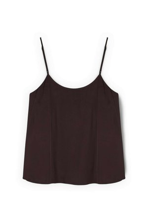 Haut camisole noir sans manches avec fines bretelles spaghetti réglables et encolure dégagée, présenté sur fond blanc.