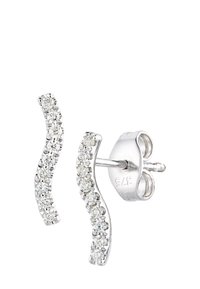 Sudraba auskari ar viļņveida dizainu, izrotāti ar caurspīdīgām, mirdzošām akmeņiem vienā pusē. Auskaru aizmugurējās daļas ir piestiprinātas drošai nēsāšanai.