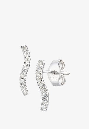 Hõbedast kõrvarõngad lainelise disainiga, mille ühe külje ääres on selged, säravad kivid. Kõrvarõngaste tagused on kinnitatud, et tagada kindel kandmine.