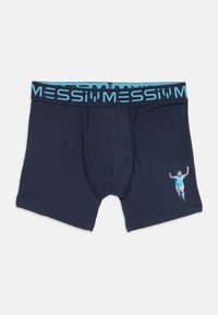 Mornarske boxer hlače v temno modri barvi z svetlo modrim pasom z napisom "MESSI". Imajo natisnjen grafik igralca, ki praznuje. Mehko bombažno blago, standardna prileganje.