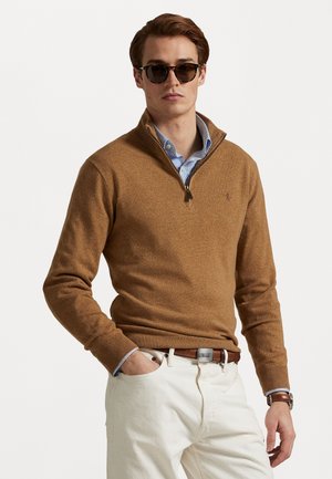 WOOL QUARTER-ZIP JUMPER - Pullover - latte brown heather