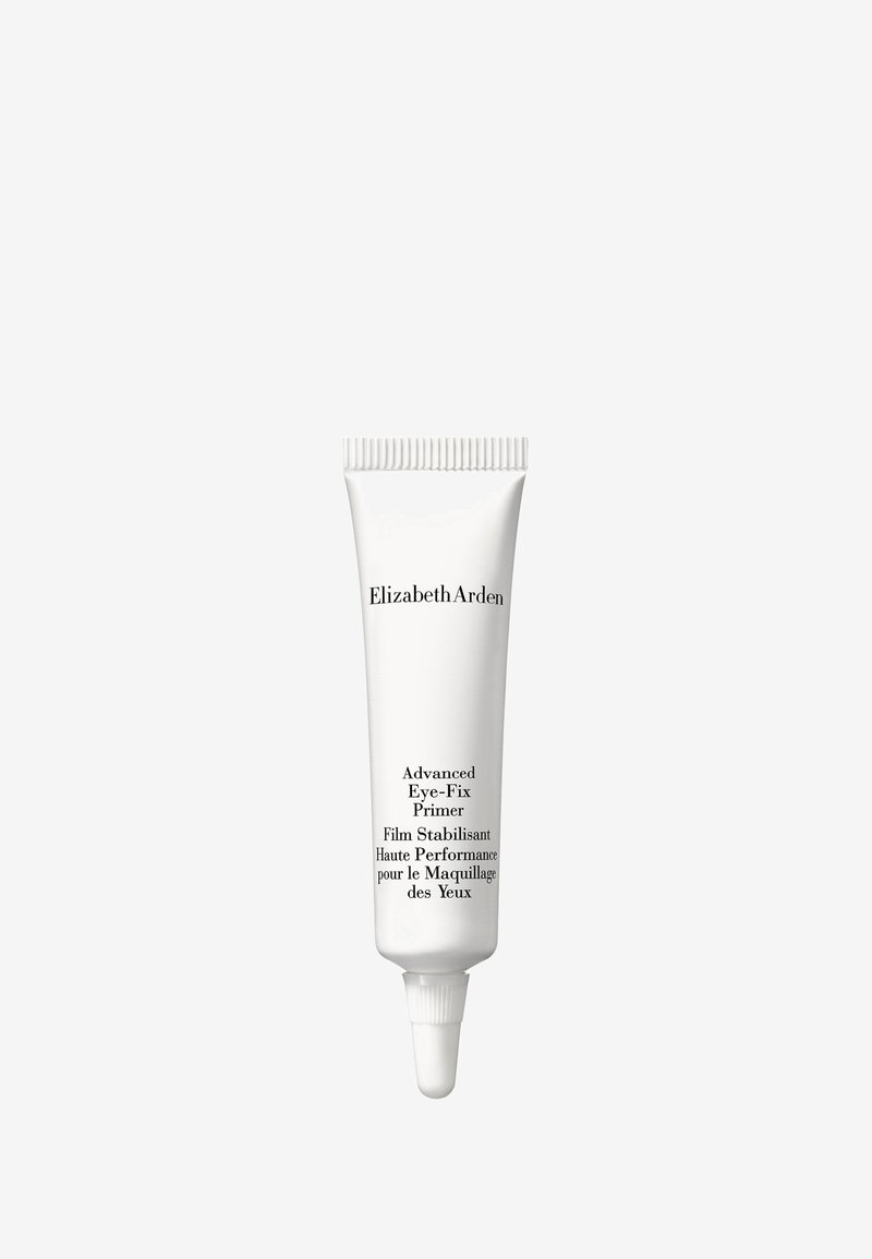 White tube with a pointed nozzle, labeled "Advanced Eye-Fix Primer." Features black text in English and French. Simple, sleek design.