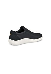 Sneaker nera con corpo in pelle testurizzata, dettagli in suede liscio e suola in gomma bianca con scanalature. Design con lacci e colletto imbottito.
