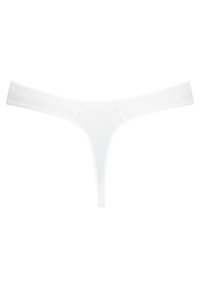 Culotte en thong blanche avec une taille élastique lisse. Présente un panneau central texturé et un design minimaliste, mettant en avant des lignes épurées.