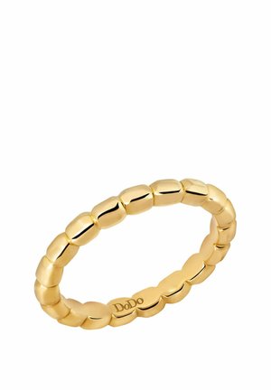 Goldener Perlenring mit abgerundeten rechteckigen Segmenten und einem kleinen eingravierten „DoDo“-Logo auf der Innenseite des Rings.