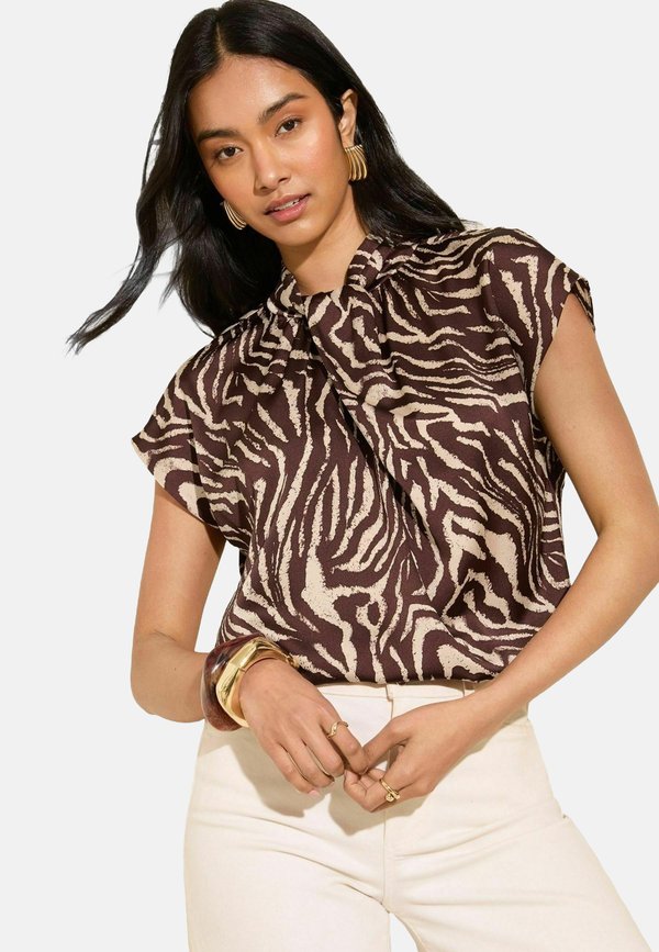 REGULAR FIT - TWIST NECK SHORT SLEEVE  - Bluse - zebra print