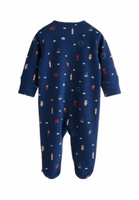 Completo in cotone blu navy con un motivo di vari monumenti e personaggi di Londra, maniche lunghe e chiusura a pressione sul fondo.
