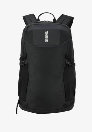 Zwarte Thule rugzak met gevoerde schouderbanden, bovenhandvat, zijvakken van mesh en verstelbare zijgespen.