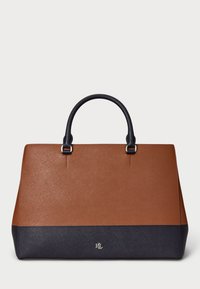Lauren Ralph Lauren STRIPED LEATHER LARGE HANNA SATCHEL - Käsilaukku - brown/navy