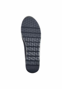 Semelle en caoutchouc de baskets, texturée avec des motifs hexagonaux, présentant une couleur bleu marine sombre durable et des rainures flexibles pour une adhérence.