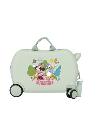 Maleta infantil con ruedas y asa, con ilustración de Minnie Mouse y Daisy Duck y texto "Haz tu propia luz".