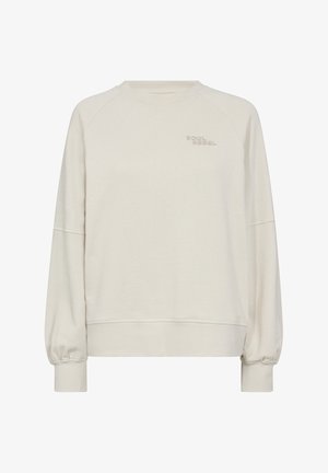 Crème-kleurige sweatshirt van zachte stof, met raglanmouwen en ingezette manchetten. Geborduurd "SOUL REBEL" logo in bijpassende draad.