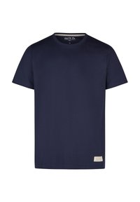 Navyblauwe short-sleeve t-shirt gemaakt van zachte stof; ronde hals ontwerp met een klein label detail aan de onderrand. Eenvoudige, onopgesmukte stijl.