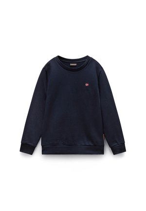 Marineblauwe longsleeve met ronde hals, met een klein Noors vlagembleem op de borst en geribde boorden aan mouwen en zoom.