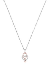 Collana in argento con pendente a forma di cuore infinito in oro rosa, dotata di accenti in zirconia cubica trasparente attorno alla forma del cuore.