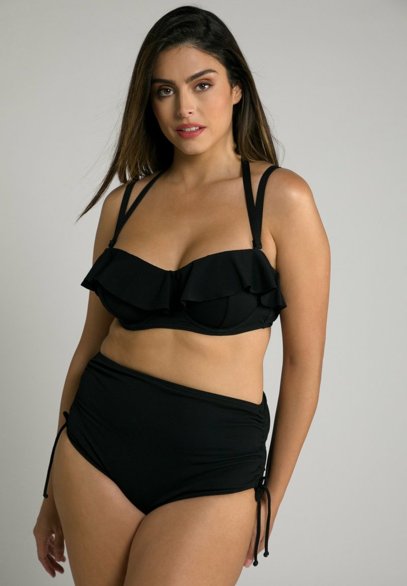 Ulla Popken STRUKTUR, SOFTCUPS, NECKHOLDER, VOLANT Bikini noir