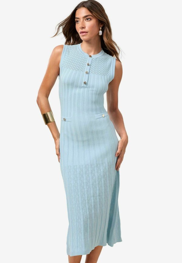 POINTELLE BUTTONED SLEEVELESS MIDI - Strickkleid