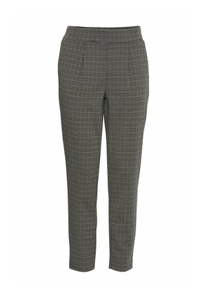 Pantalons à motif pied-de-poule en noir et blanc, dotés d'un design à jambes fuselées, d'une taille sans fermetures visibles et de poches latérales.