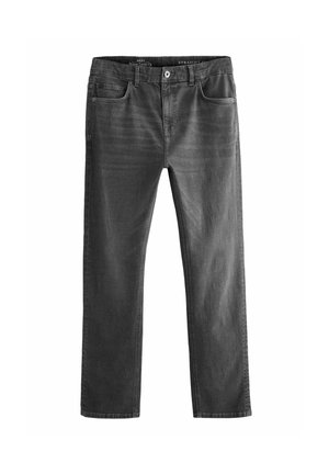 Straight-leg jeans i mørkegrå denim med fem lommer, en knap- og lynlåslukning, synlige sømme og diskrete falmede detaljer.