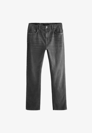 Gerade geschnittene Jeans aus dunkelgrauem Denim mit fünf Taschen, einem Knopf- und Reißverschluss, sichtbaren Nähten und subtilen Ausbleichungen.