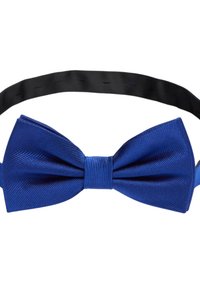 Blå satinfluga med strukturerad yta, med en central knut och justerbart svart band.