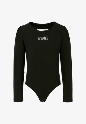 Body aderente nero a maniche lunghe realizzato in materiale elasticizzato, con scollatura rotonda e stampa grafica bianca con numeri vicino al petto.