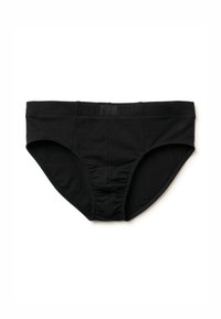 Slip in cotone nero caratterizzato da una texture liscia, cintura elastica e dettagli arricciati sul davanti per maggiore comfort e vestibilità.