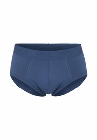 Herrens kalsonger i solid mörkblå bomull, med en mjuk elastisk midjeband med "MEN" präglat och en åtsittande passform med sömlösa sidor.