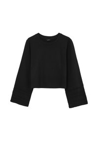 Felpa nera corta con maniche lunghe, caratterizzata da dettagli in pizzo di maglia testurizzata sui polsini. Realizzata in morbido cotone.