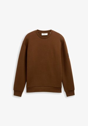 Brauner, strukturierter Sweatshirt mit Rundhalsausschnitt, langen Ärmeln und gerippten Bündchen. Verfügt über ein Etikett am Halsausschnitt und einen geraden Saum.