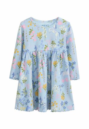Next, LONG SLEEVE RIBBED DRESS - Strickkleid - blue floral unicorn