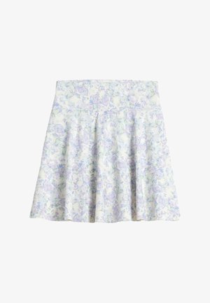 Ziedu svārki ar gaismu pasteļzilu un baltu rakstu. Platā dizaina ar gludu, vieglu audumu un platu jostu.