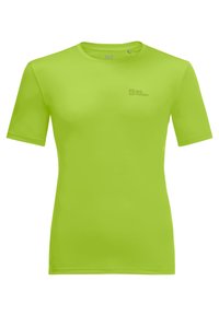 Krátký rukáv, jasně limetkově zelený sportovní dres vyrobený z hladké, lehké látky. Obsahuje kulatý výstřih a decentní logo na hrudi.