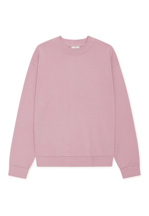 Ροζ φούτερ κατασκευασμένο από μαλακό ύφασμα, με στρογγυλή λαιμόκοψη, μακριά μανίκια, ριμπ μανσέτες και άνετη εφαρμογή. Χωρίς σχέδια ή γραφικά.