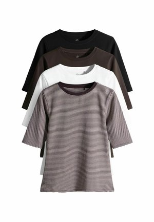 REGULAR FIT - 4 PACK CREW NECK HALF SLEEVE - T-shirt basic - black chocolate brown white stripe